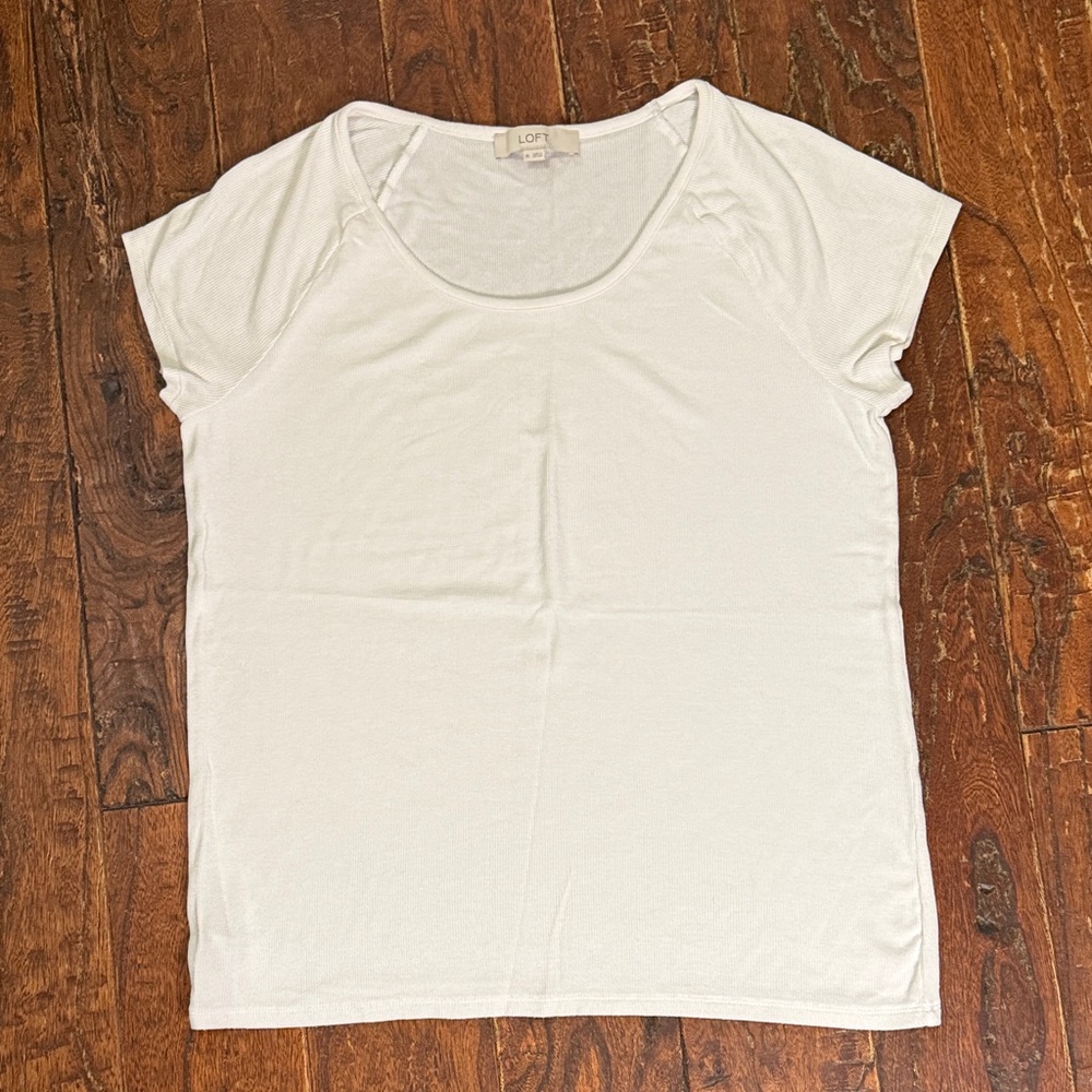 LOFT White Short Sleeve Ribbed Tee Sz XL
